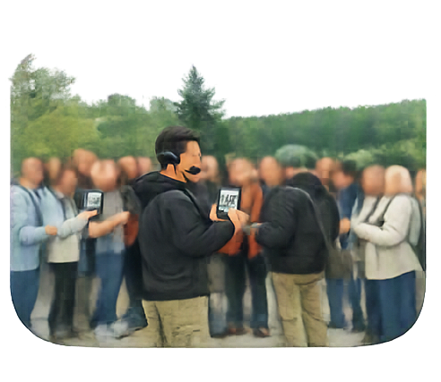 Outdoor tour guide audio app — group tour without shared receivers