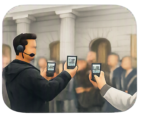 Museum audio guide — tour group with guide using GuideLive on smartphone